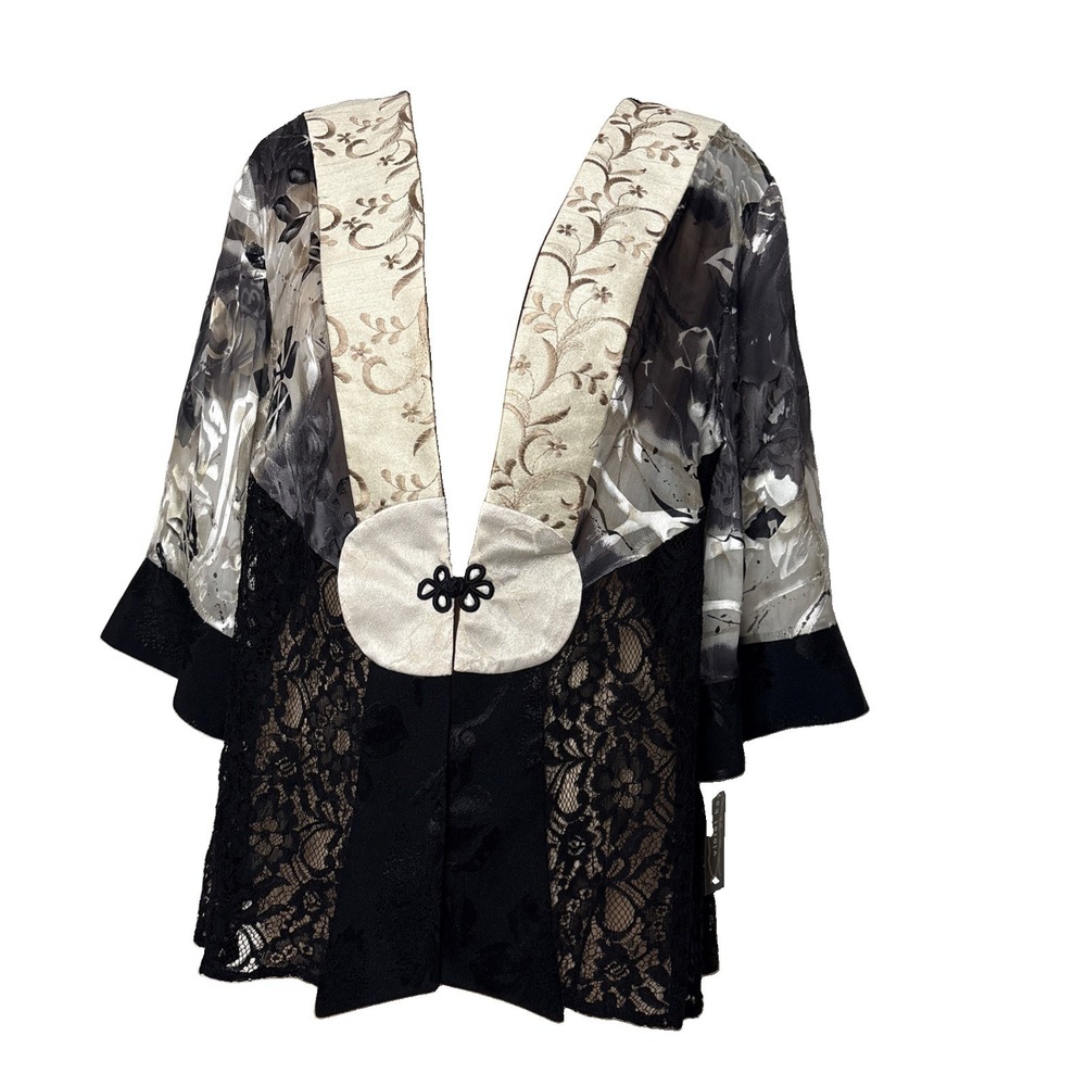 Violet Kay / Spencer Alexis Size L Black Ivory Mixed Fabric Topper Jacket blouse